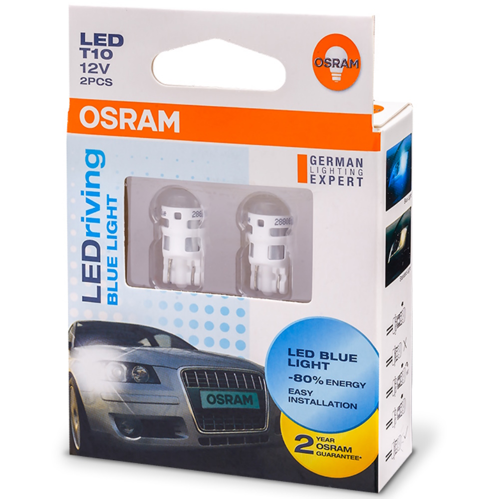 Светодиодная лампа Osram T10 LED Blue 2шт. 2880BL купить недорого в  Санкт-Петербурге (СПБ), Москве,|продажа с доставкой по России и СНГ |низкие  цены, технические характеристики|купить фары и лампы в интернет магазине  a-tuning.ru