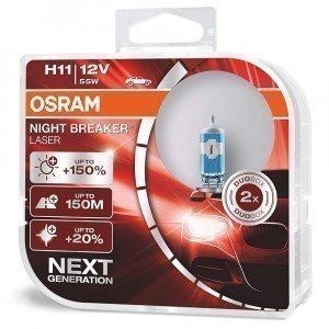 Галогенная лампа Osram H11 (55W 12V) Night Breaker Laser (Duobox) 2шт., c QR-кодом подлинности